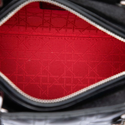 Second hand Dior Lady Dior Medium Zip Closure Cannage Lambskin Leather 2-Ways Tote Bag Black - Tabita Bags