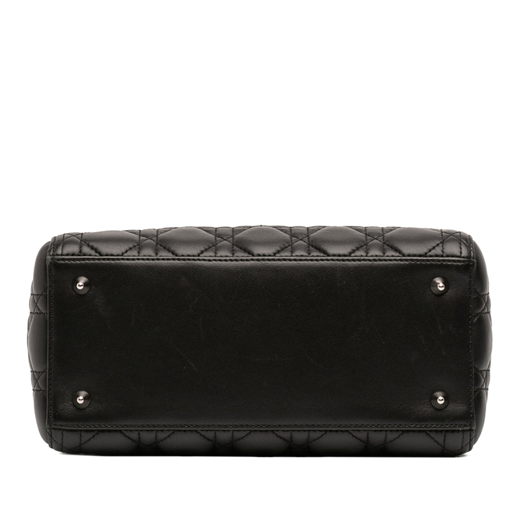 Second hand Dior Lady Dior Medium Zip Closure Cannage Lambskin Leather 2 - Ways Tote Bag Black - Tabita Bags