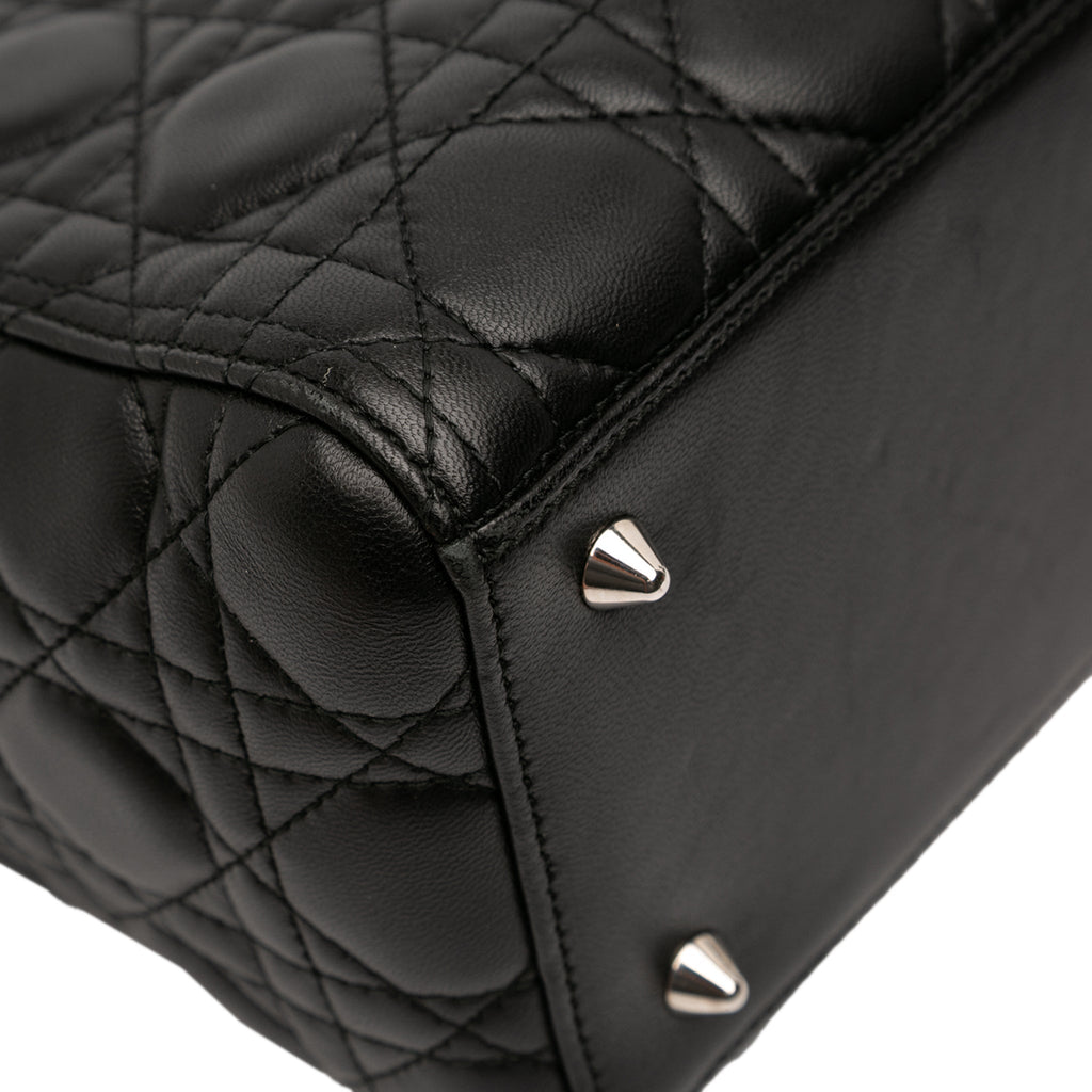 Second hand Dior Lady Dior Medium Zip Closure Cannage Lambskin Leather 2 - Ways Tote Bag Black - Tabita Bags