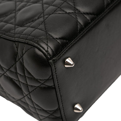 Second hand Dior Lady Dior Medium Zip Closure Cannage Lambskin Leather 2 - Ways Tote Bag Black - Tabita Bags