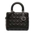 Second hand Dior Lady Dior Medium Zip Closure Cannage Lambskin Leather 2 - Ways Tote Bag Black - Tabita Bags