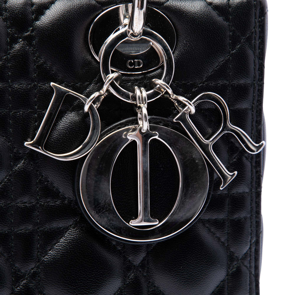 Second hand Dior Lady Dior Medium Zip Closure Cannage Lambskin Leather 2-Ways Tote Bag Black - Tabita Bags
