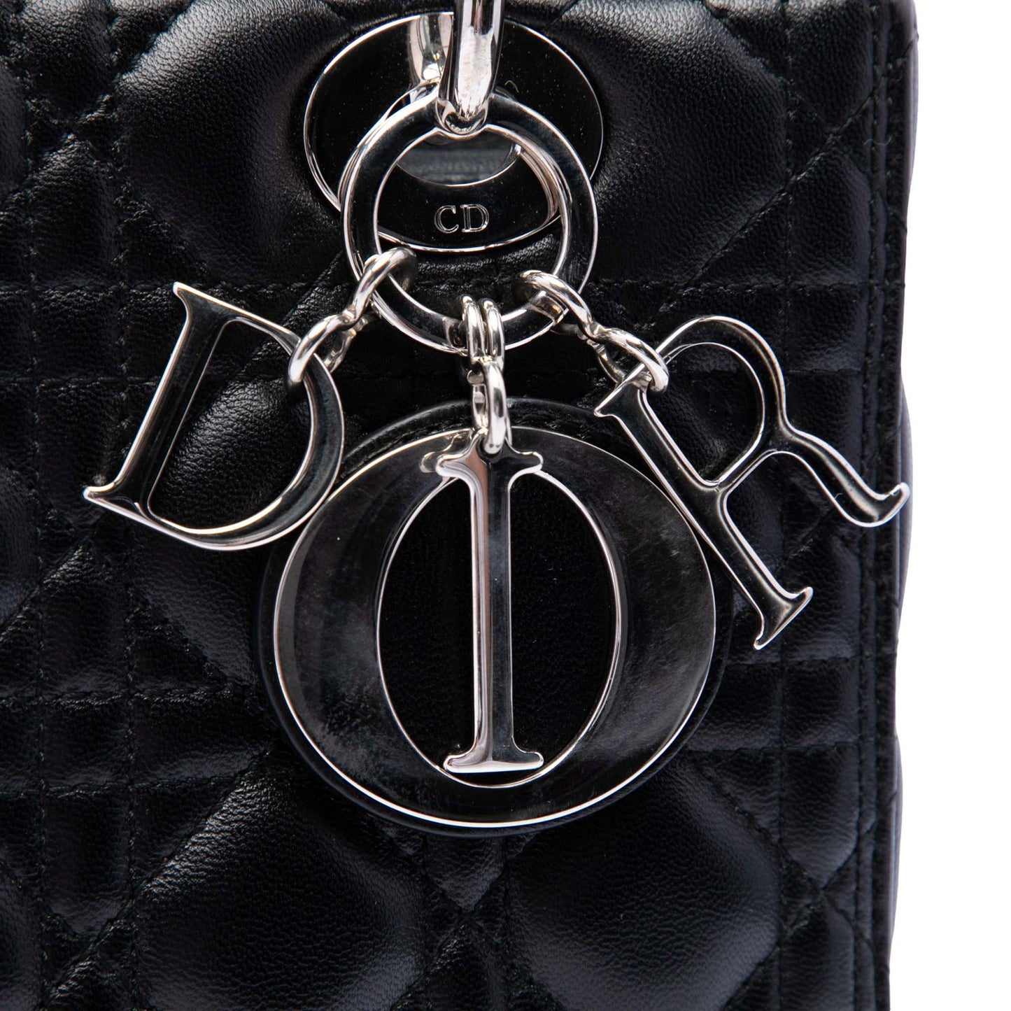 Second hand Dior Lady Dior Medium Zip Closure Cannage Lambskin Leather 2-Ways Tote Bag Black - Tabita Bags