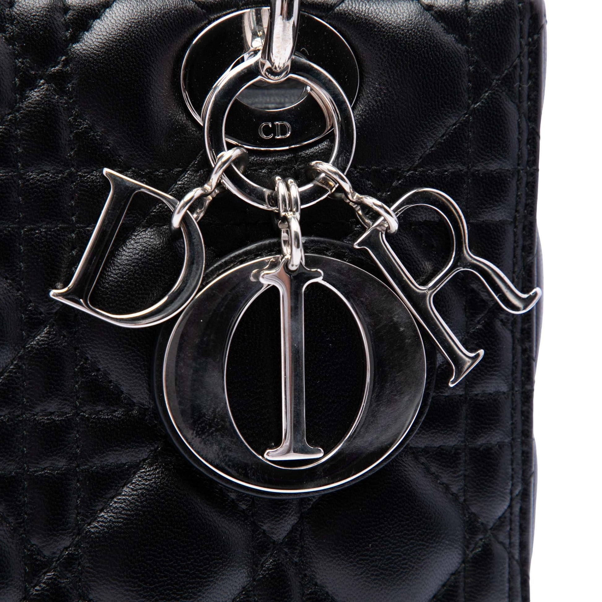 Second hand Dior Lady Dior Medium Zip Closure Cannage Lambskin Leather 2-Ways Tote Bag Black - Tabita Bags