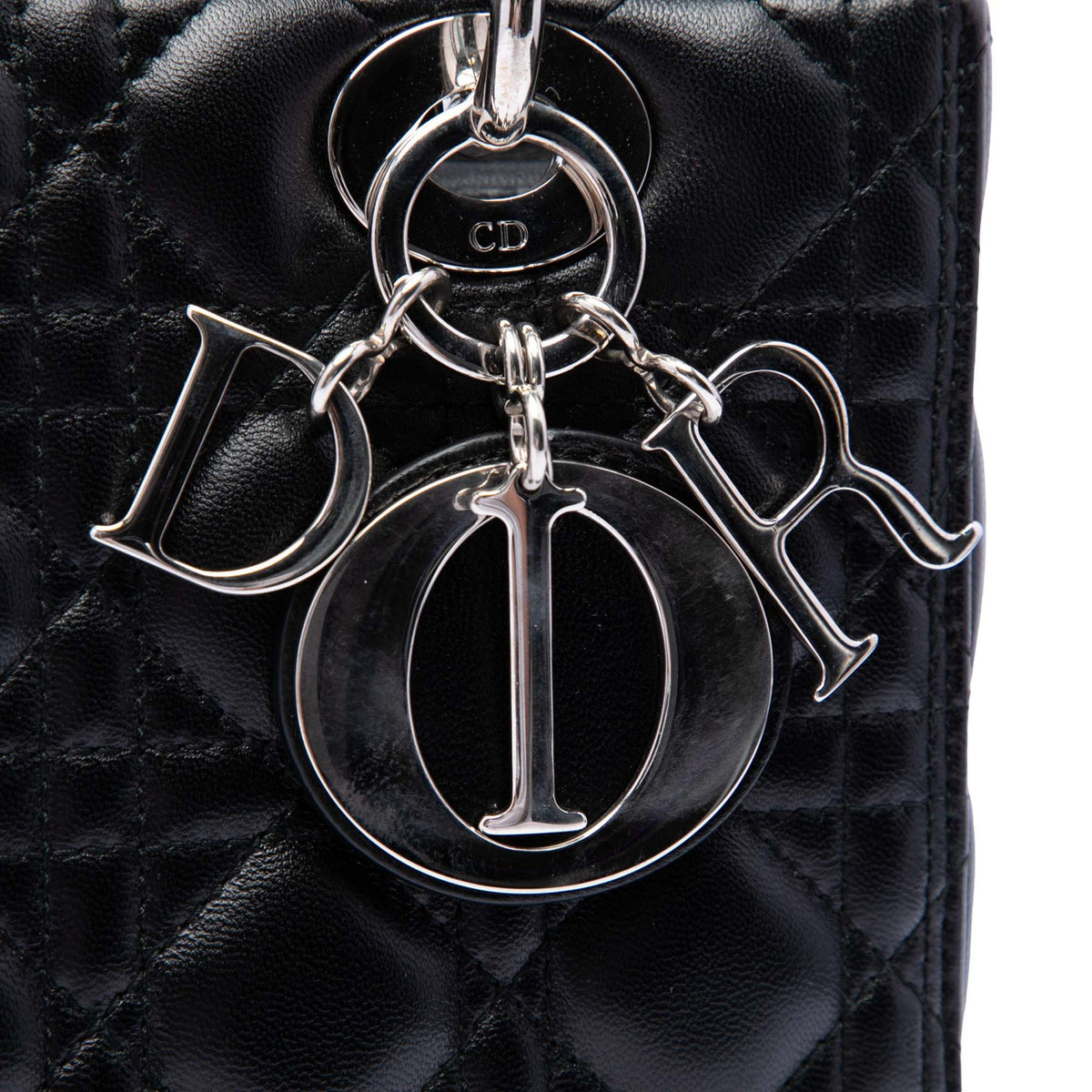 Second hand Dior Lady Dior Medium Zip Closure Cannage Lambskin Leather 2-Ways Tote Bag Black - Tabita Bags
