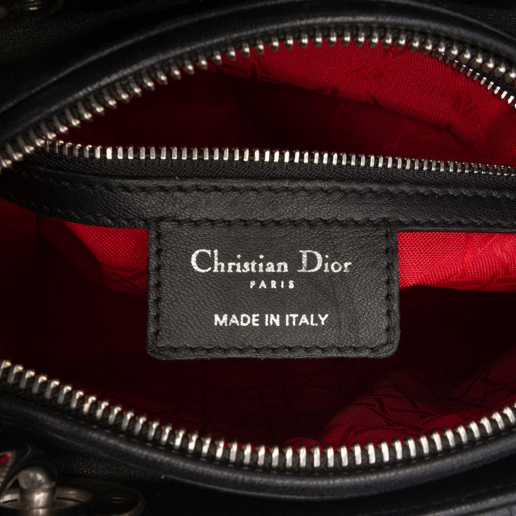 Second hand Dior Lady Dior Medium Zip Closure Cannage Lambskin Leather 2 - Ways Tote Bag Black - Tabita Bags