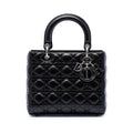 Second hand Dior Lady Dior Medium Zip Closure Cannage Lambskin Leather 2-Ways Tote Bag Black - Tabita Bags