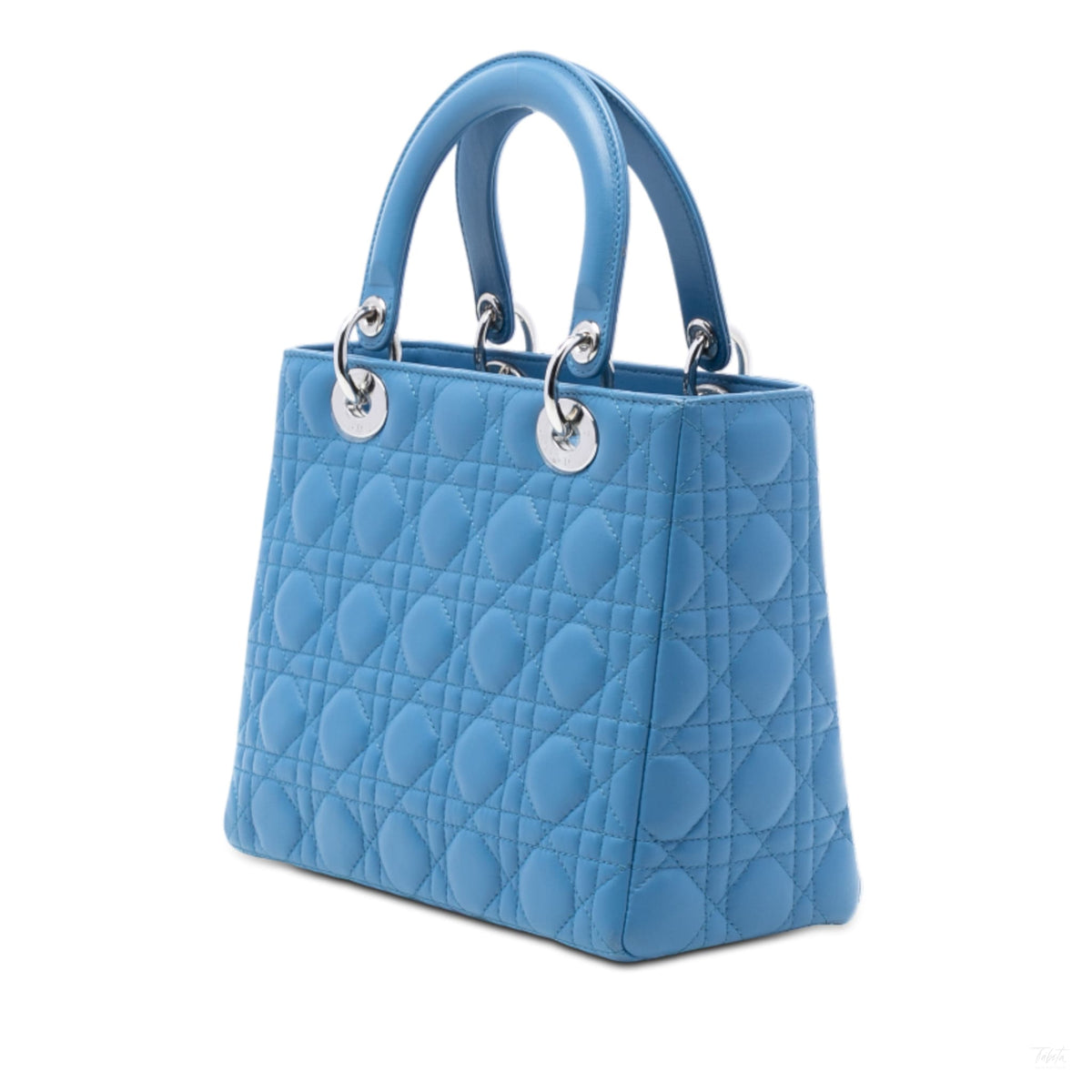 Second hand Dior Lady Dior Medium Zip Closure Cannage Lambskin Leather 2 - Ways Tote Bag Blue - Tabita Bags