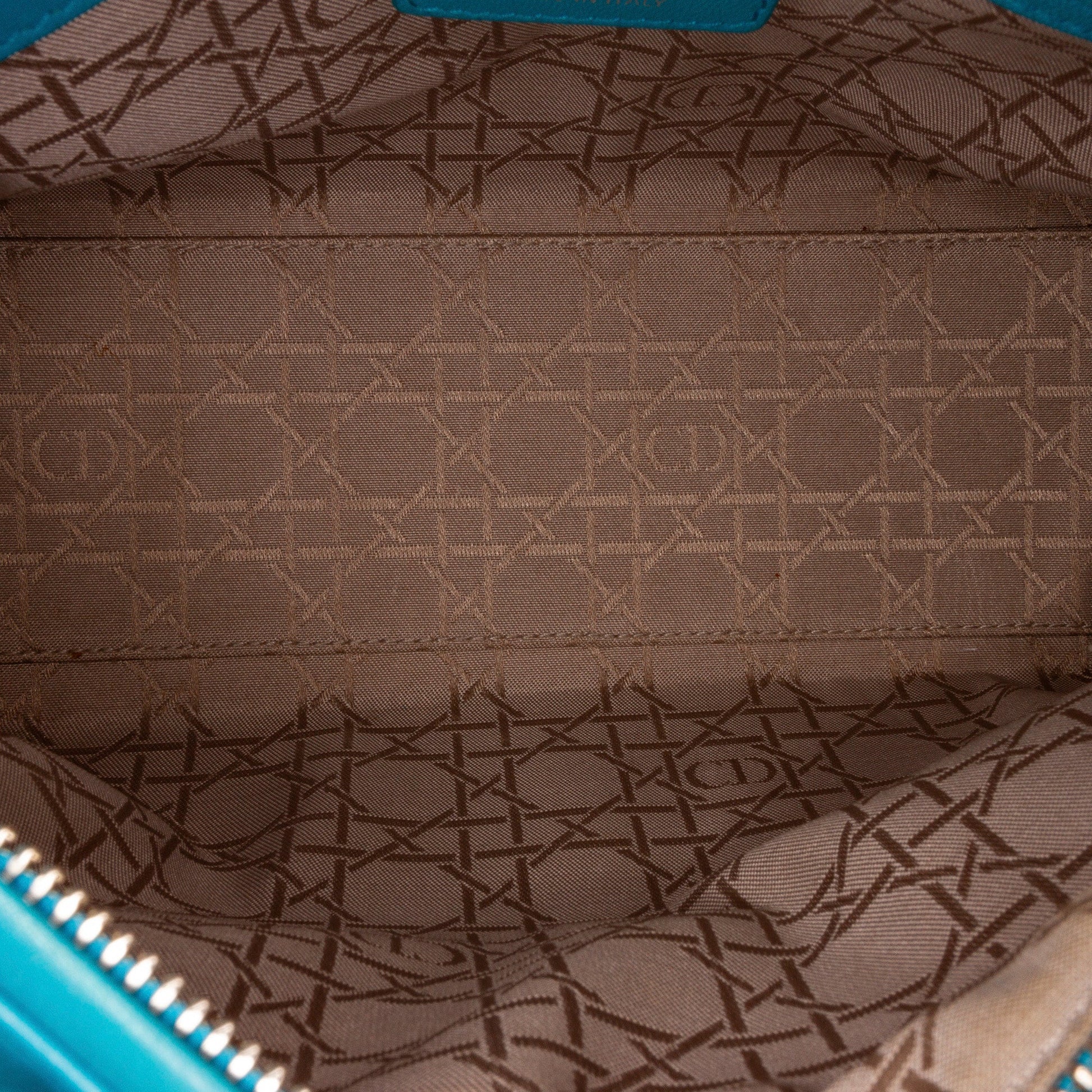 Second hand Dior Lady Dior Medium Zip Closure Cannage Lambskin Leather 2 - Ways Tote Bag Blue - Tabita Bags