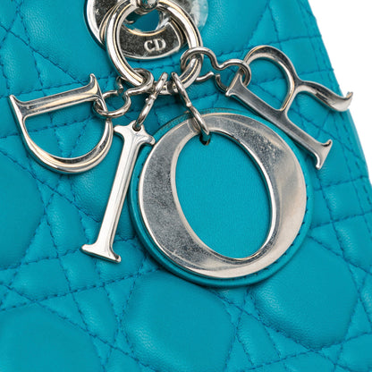 Second hand Dior Lady Dior Medium Zip Closure Cannage Lambskin Leather 2 - Ways Tote Bag Blue - Tabita Bags