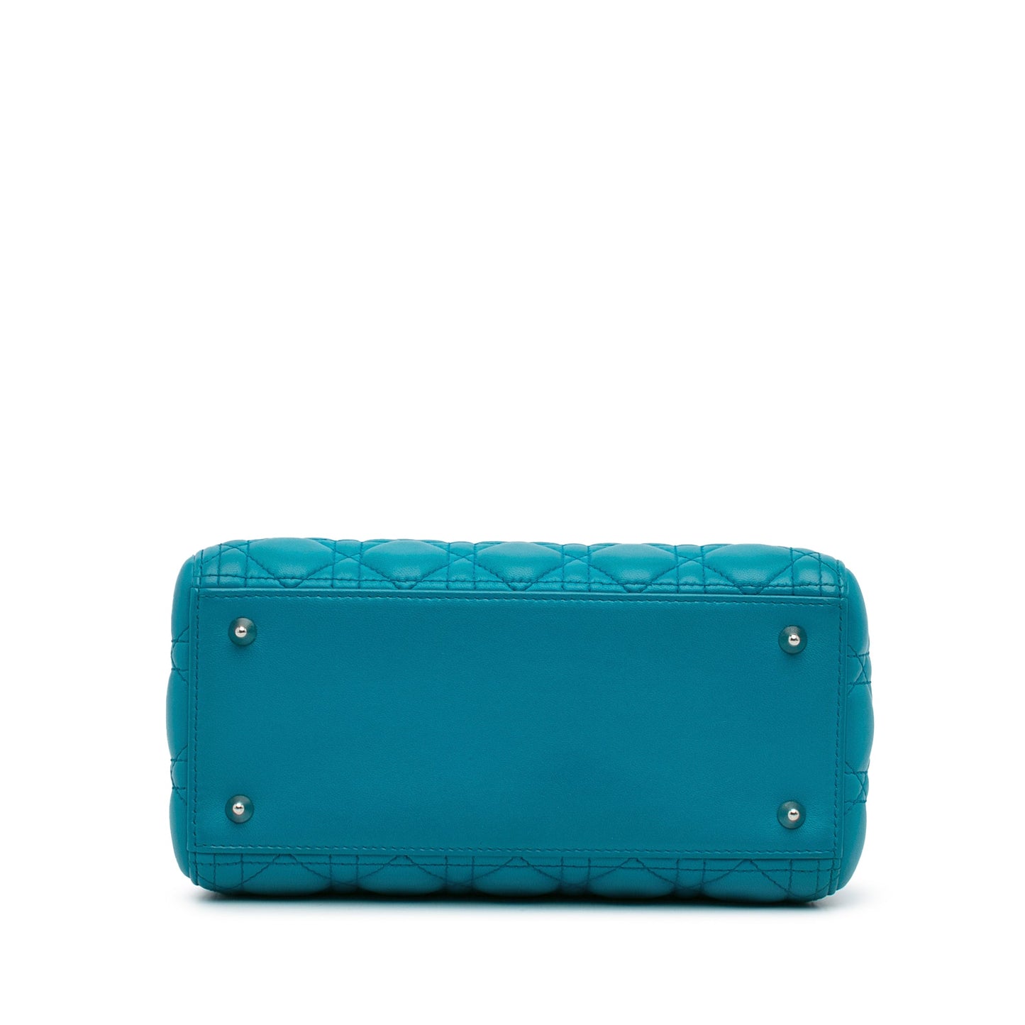 Second hand Dior Lady Dior Medium Zip Closure Cannage Lambskin Leather 2 - Ways Tote Bag Blue - Tabita Bags