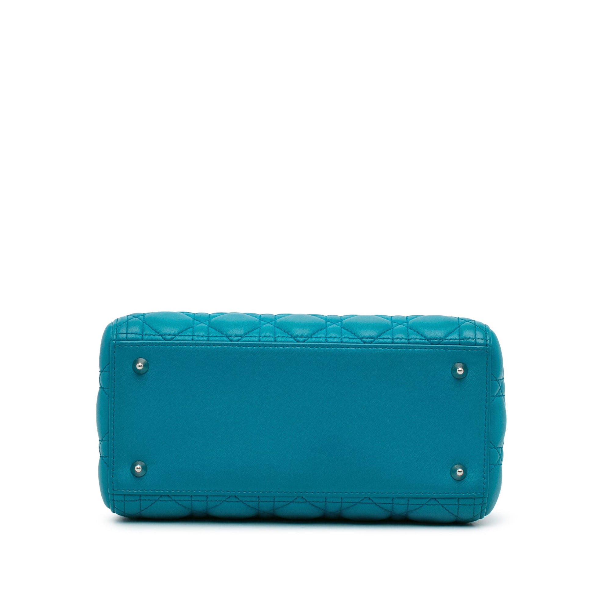 Second hand Dior Lady Dior Medium Zip Closure Cannage Lambskin Leather 2 - Ways Tote Bag Blue - Tabita Bags