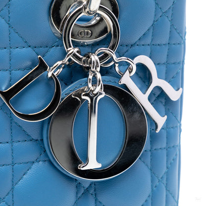 Second hand Dior Lady Dior Medium Zip Closure Cannage Lambskin Leather 2 - Ways Tote Bag Blue - Tabita Bags