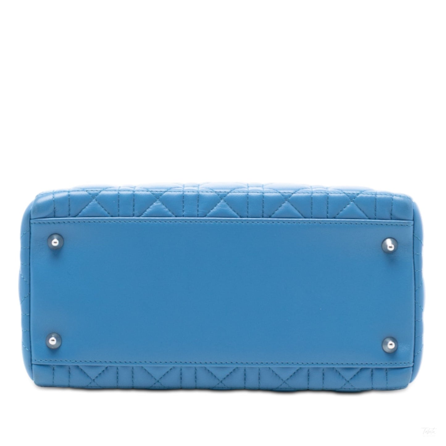 Second hand Dior Lady Dior Medium Zip Closure Cannage Lambskin Leather 2 - Ways Tote Bag Blue - Tabita Bags