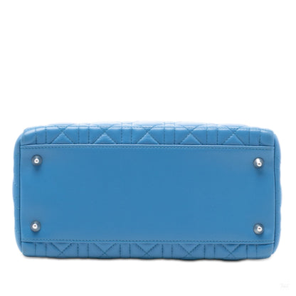 Second hand Dior Lady Dior Medium Zip Closure Cannage Lambskin Leather 2 - Ways Tote Bag Blue - Tabita Bags