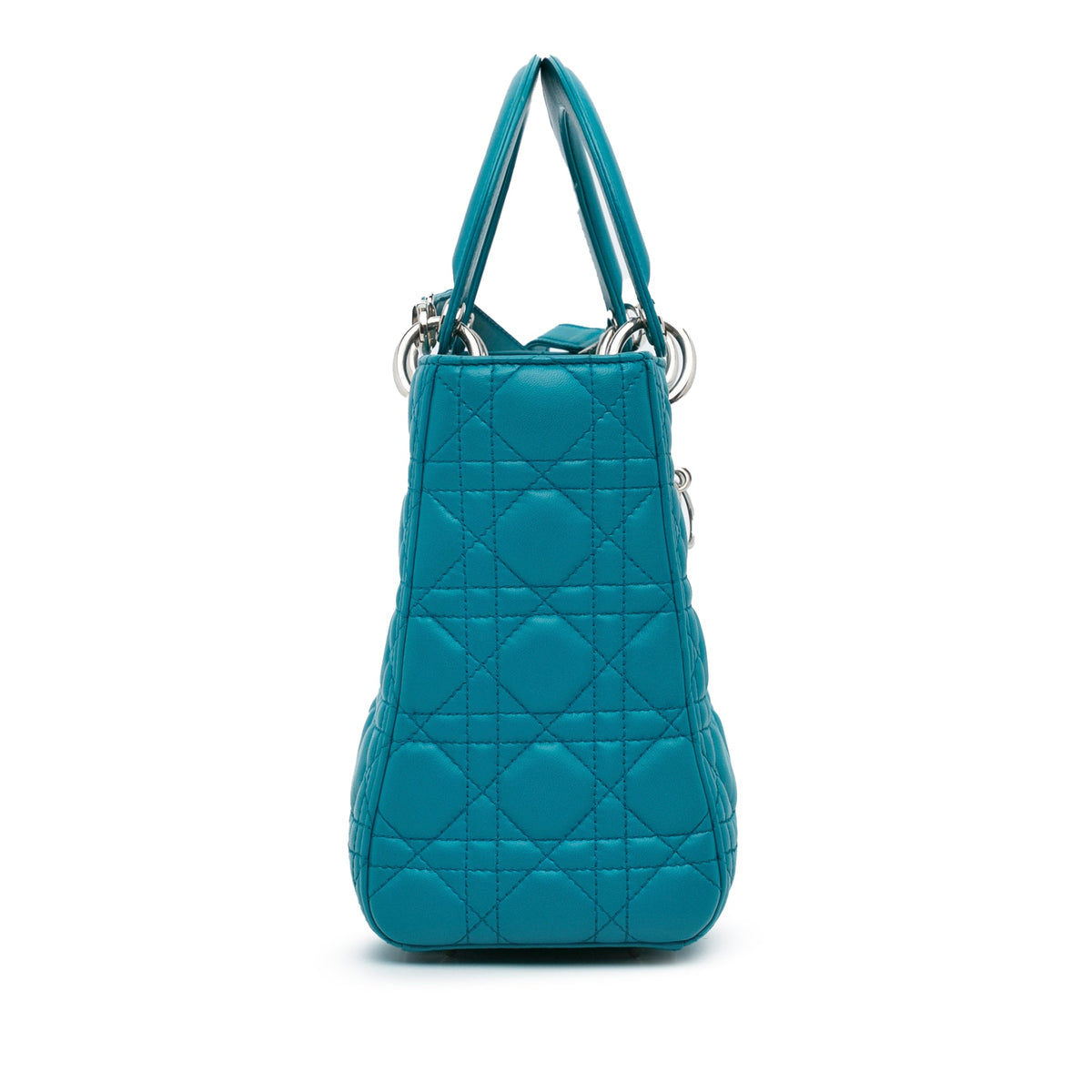 Second hand Dior Lady Dior Medium Zip Closure Cannage Lambskin Leather 2 - Ways Tote Bag Blue - Tabita Bags