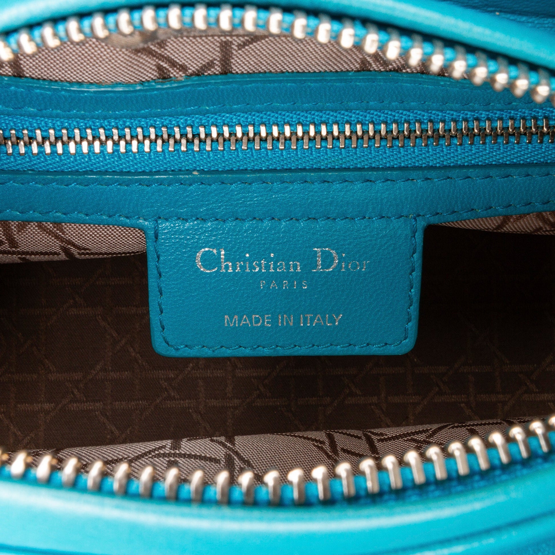 Second hand Dior Lady Dior Medium Zip Closure Cannage Lambskin Leather 2 - Ways Tote Bag Blue - Tabita Bags