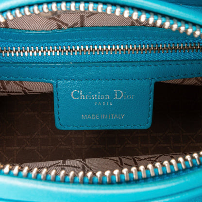 Second hand Dior Lady Dior Medium Zip Closure Cannage Lambskin Leather 2 - Ways Tote Bag Blue - Tabita Bags