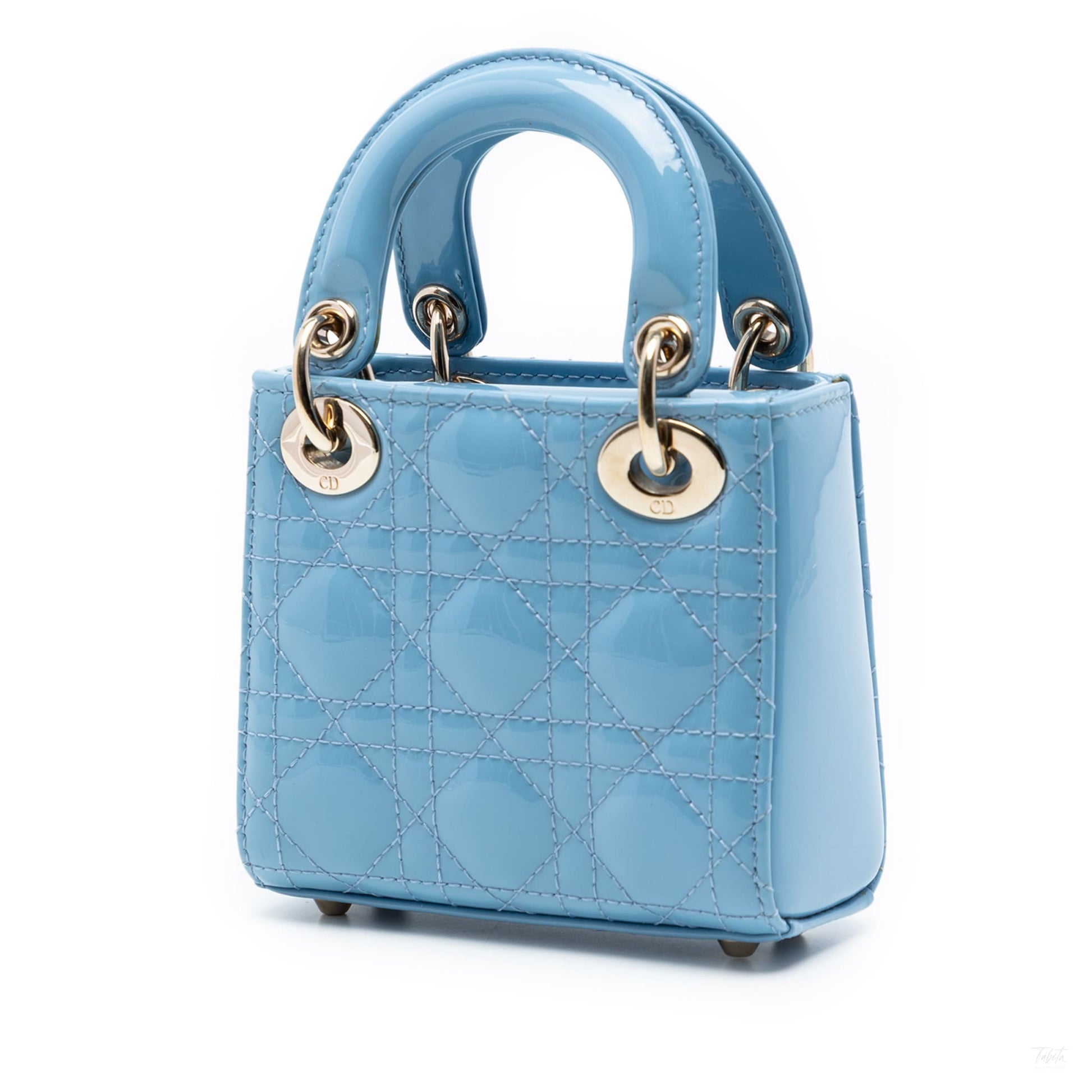 Second hand Dior Lady Dior Micro Patent Leather Cannage Tote Handbag Blue - Tabita Bags