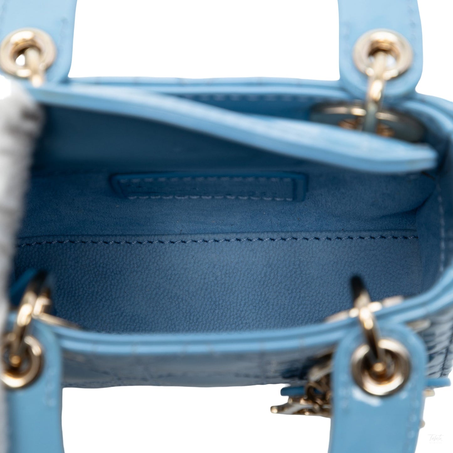 Second hand Dior Lady Dior Micro Patent Leather Cannage Tote Handbag Blue - Tabita Bags