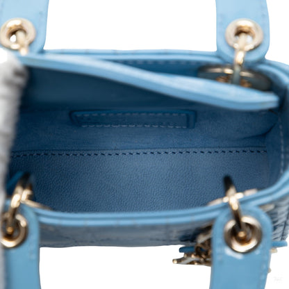 Second hand Dior Lady Dior Micro Patent Leather Cannage Tote Handbag Blue - Tabita Bags