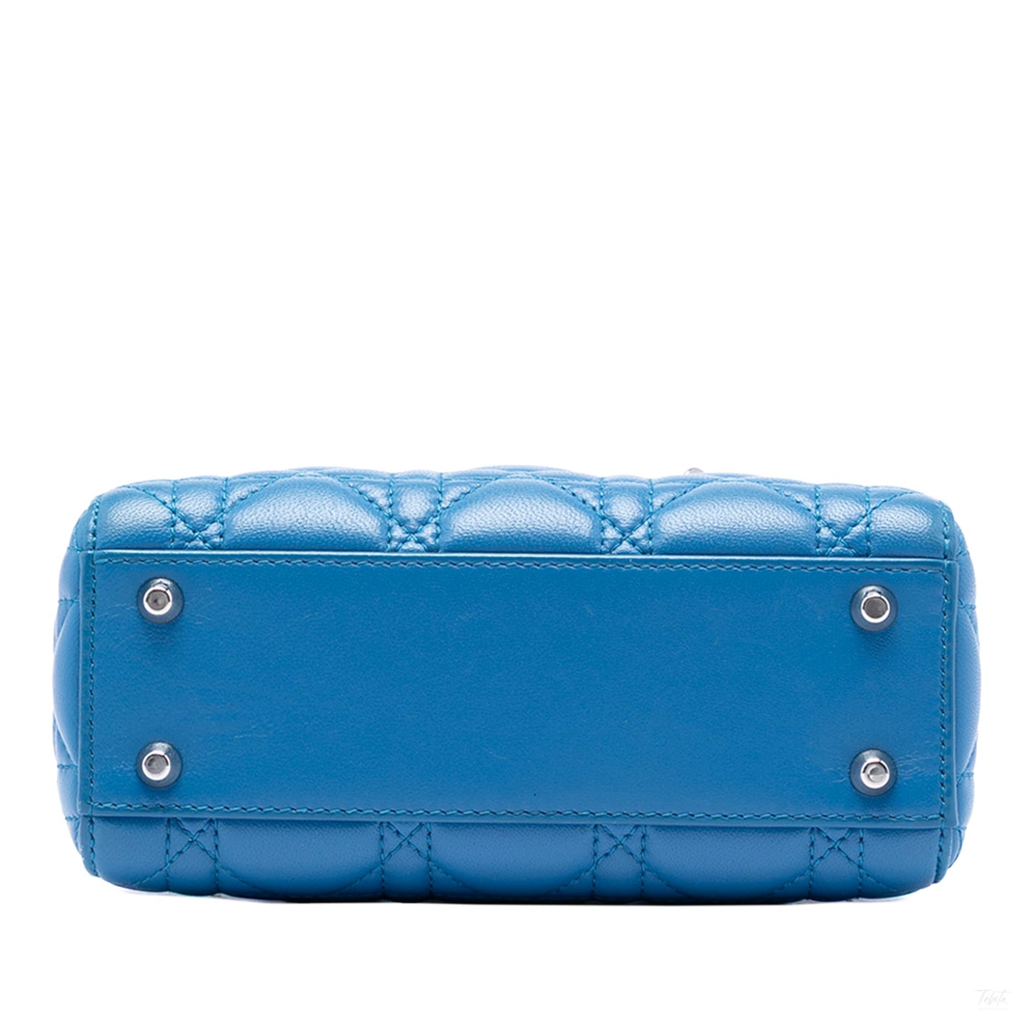 Second hand Dior Lady Dior Mini Lambskin Leather Cannage Tote Handbag Blue - Tabita Bags