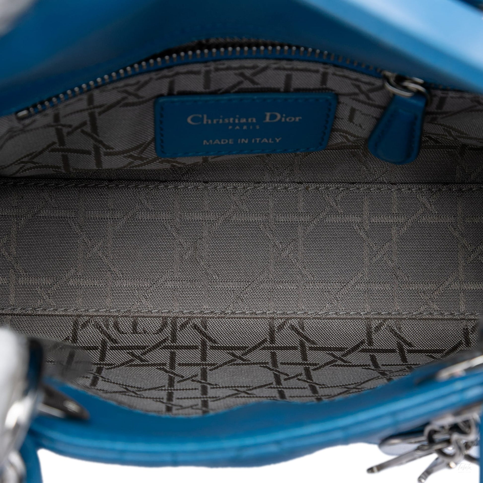 Second hand Dior Lady Dior Mini Lambskin Leather Cannage Tote Handbag Blue - Tabita Bags