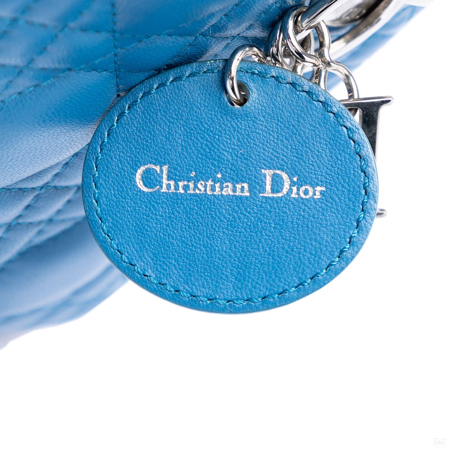 Second hand Dior Lady Dior Mini Lambskin Leather Cannage Tote Handbag Blue - Tabita Bags