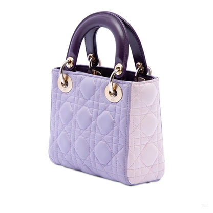 Second hand Dior Lady Dior Mini Lambskin Leather Cannage Tote Handbag Tricolor - Tabita Bags