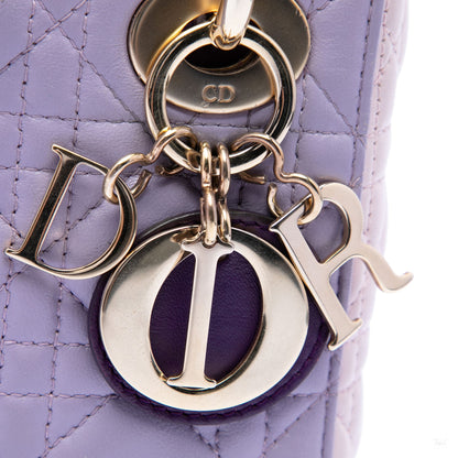 Second hand Dior Lady Dior Mini Lambskin Leather Cannage Tote Handbag Tricolor - Tabita Bags