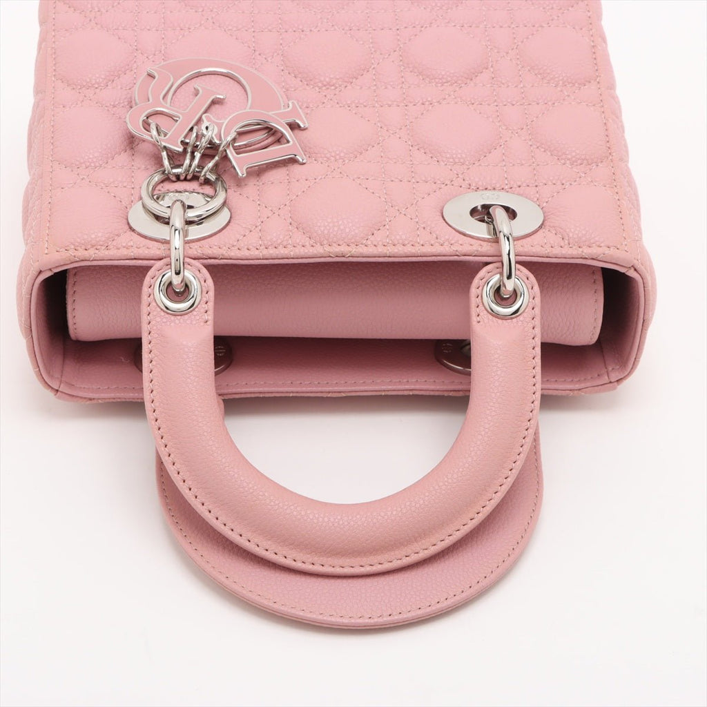 Second hand Dior Lady Dior Small Grained Calfskin Leather My ABCDior Cannage Tote Handbag Pink - Tabita Bags