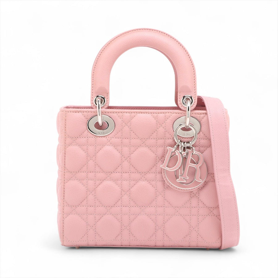 Second hand Dior Lady Dior Small Grained Calfskin Leather My ABCDior Cannage Tote Handbag Pink - Tabita Bags