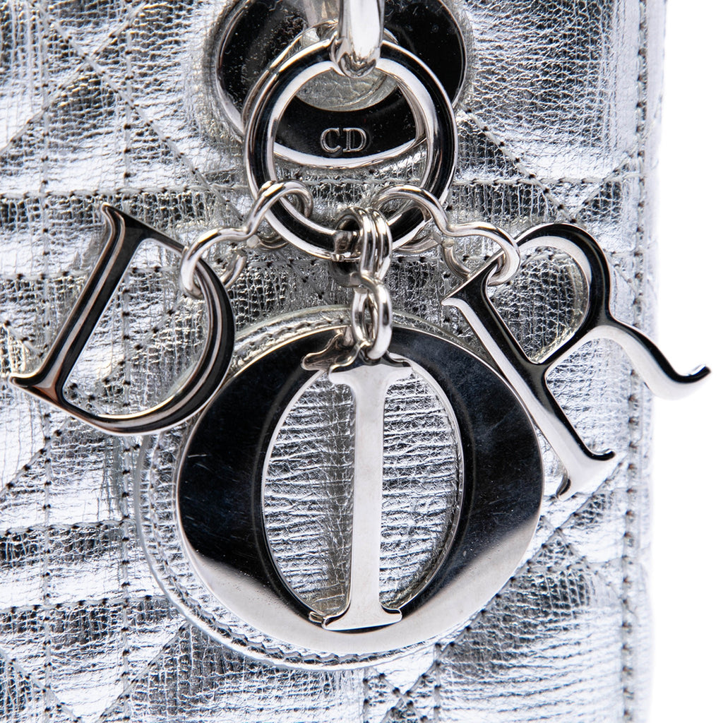 Second hand Dior Lady Dior Small Grained Calfskin Leather My ABCDior Cannage Tote Handbag Silver - Tabita Bags