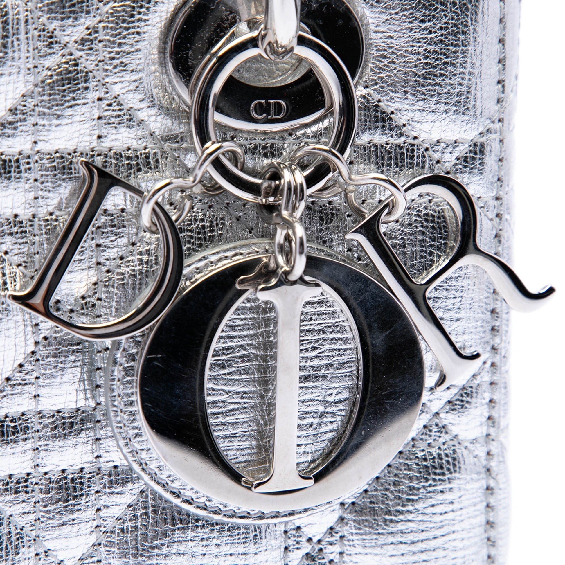 Second hand Dior Lady Dior Small Grained Calfskin Leather My ABCDior Cannage Tote Handbag Silver - Tabita Bags