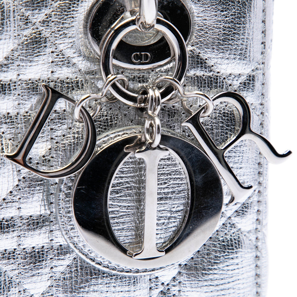 Second hand Dior Lady Dior Small Grained Calfskin Leather My ABCDior Cannage Tote Handbag Silver - Tabita Bags