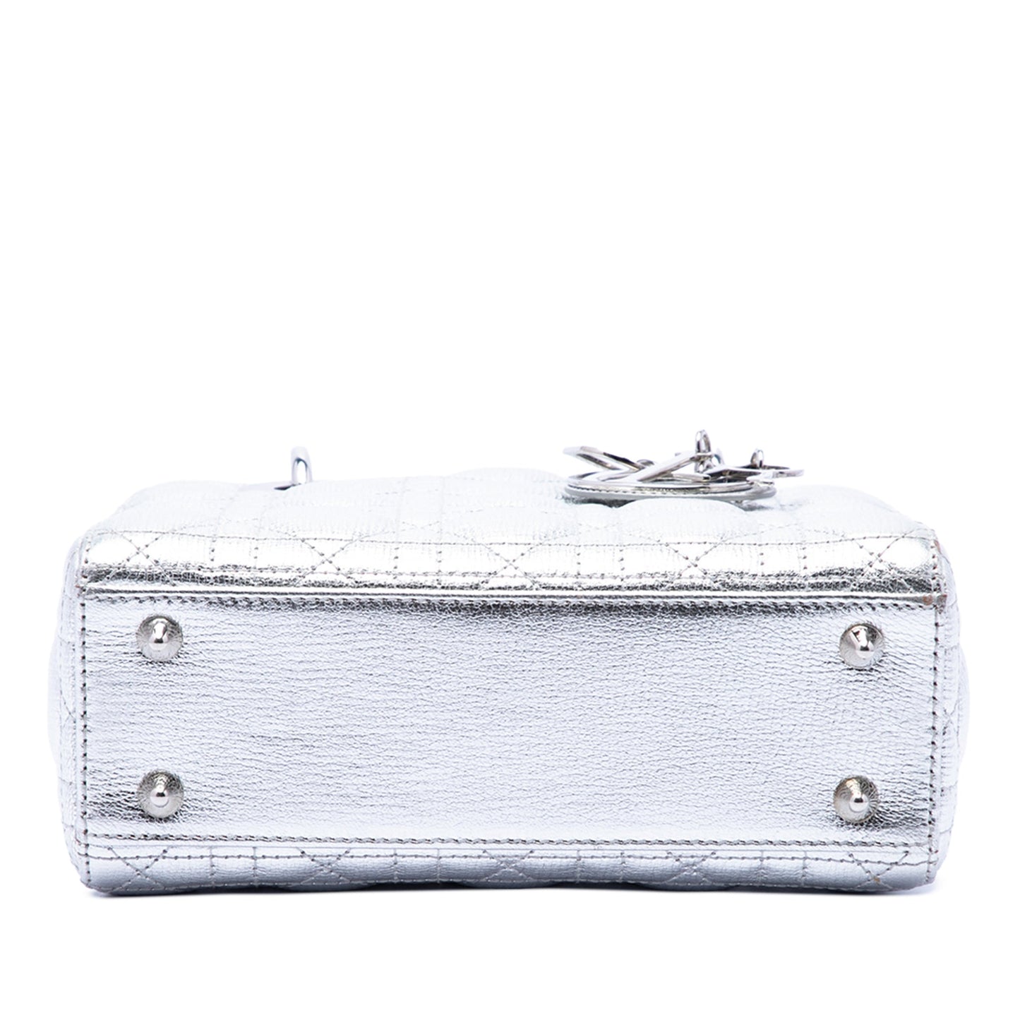 Second hand Dior Lady Dior Small Grained Calfskin Leather My ABCDior Cannage Tote Handbag Silver - Tabita Bags