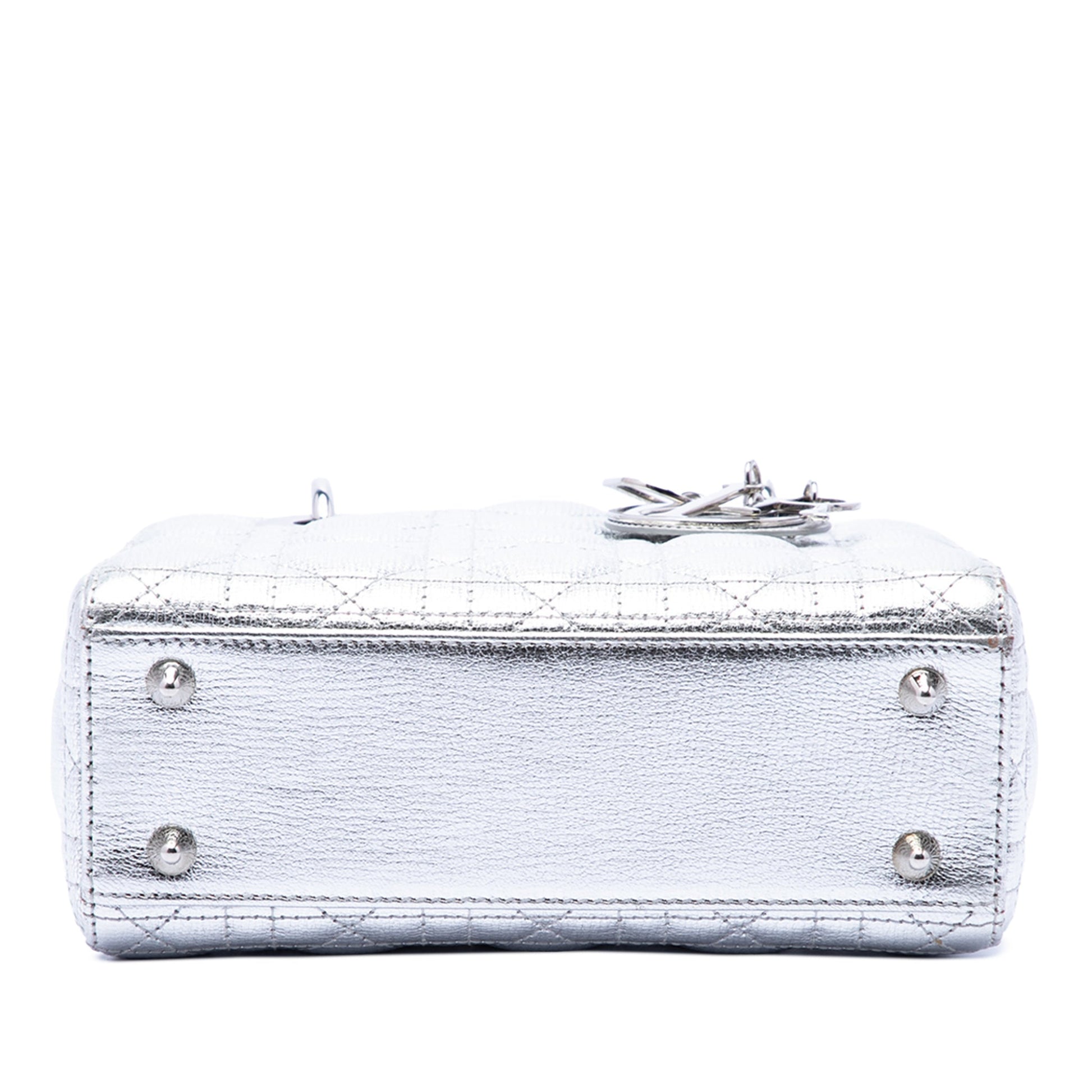 Second hand Dior Lady Dior Small Grained Calfskin Leather My ABCDior Cannage Tote Handbag Silver - Tabita Bags
