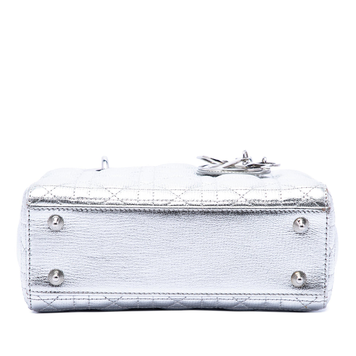 Second hand Dior Lady Dior Small Grained Calfskin Leather My ABCDior Cannage Tote Handbag Silver - Tabita Bags