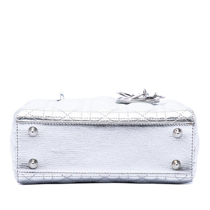 Second hand Dior Lady Dior Small Grained Calfskin Leather My ABCDior Cannage Tote Handbag Silver - Tabita Bags