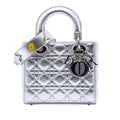 Second hand Dior Lady Dior Small Grained Calfskin Leather My ABCDior Cannage Tote Handbag Silver - Tabita Bags