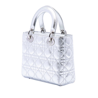 Second hand Dior Lady Dior Small Grained Calfskin Leather My ABCDior Cannage Tote Handbag Silver - Tabita Bags
