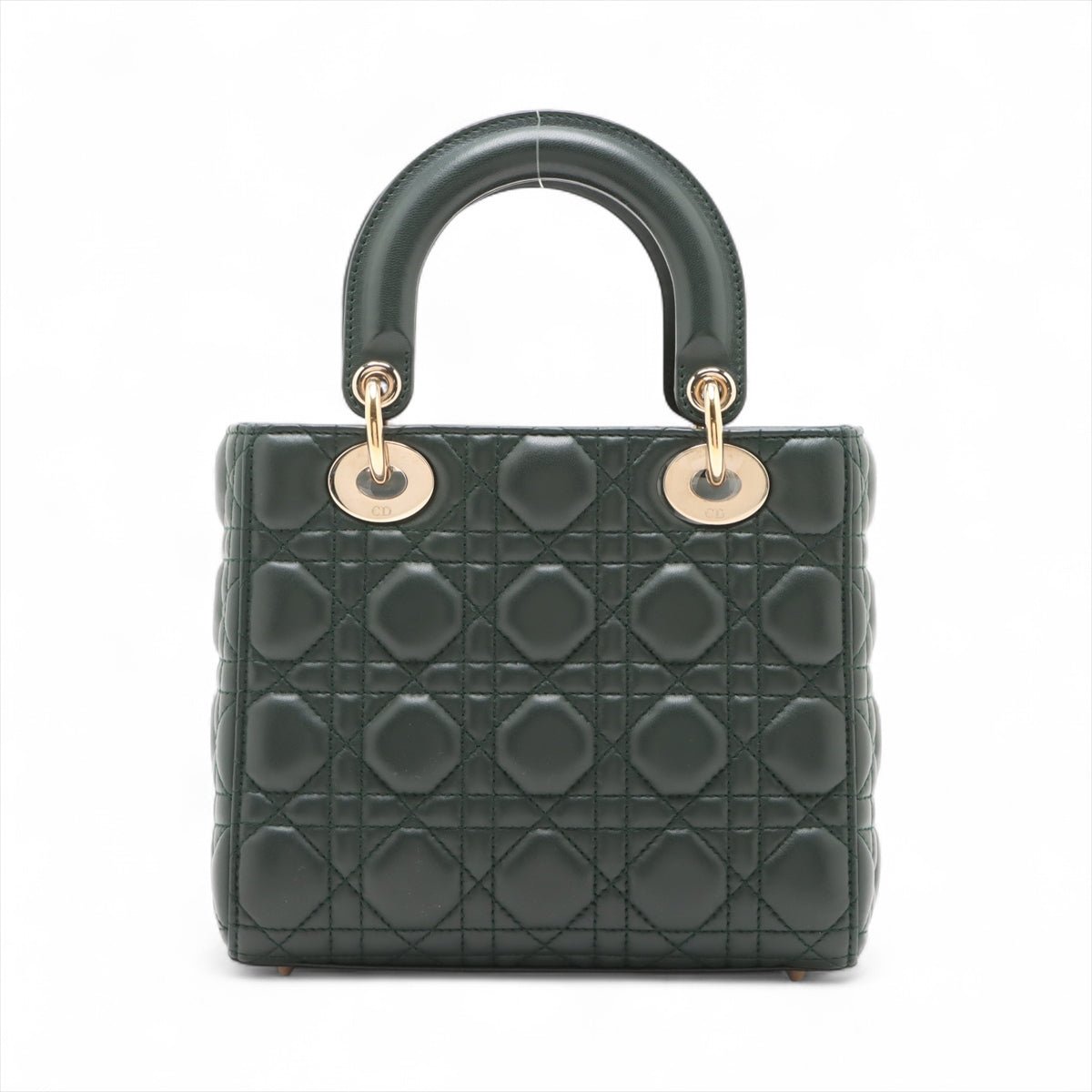 Second hand Dior Lady Dior Small Lambskin Leather Cannage No Strap Tote Handbag Military Green - Tabita Bags