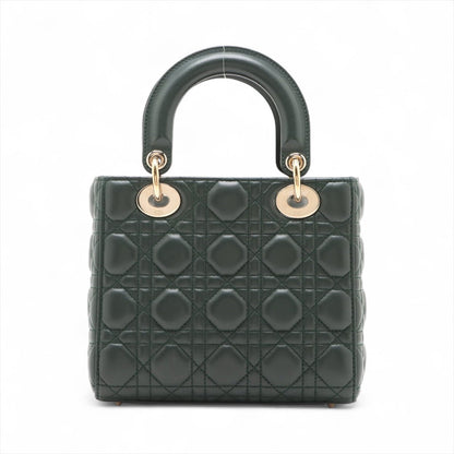 Second hand Dior Lady Dior Small Lambskin Leather Cannage No Strap Tote Handbag Military Green - Tabita Bags