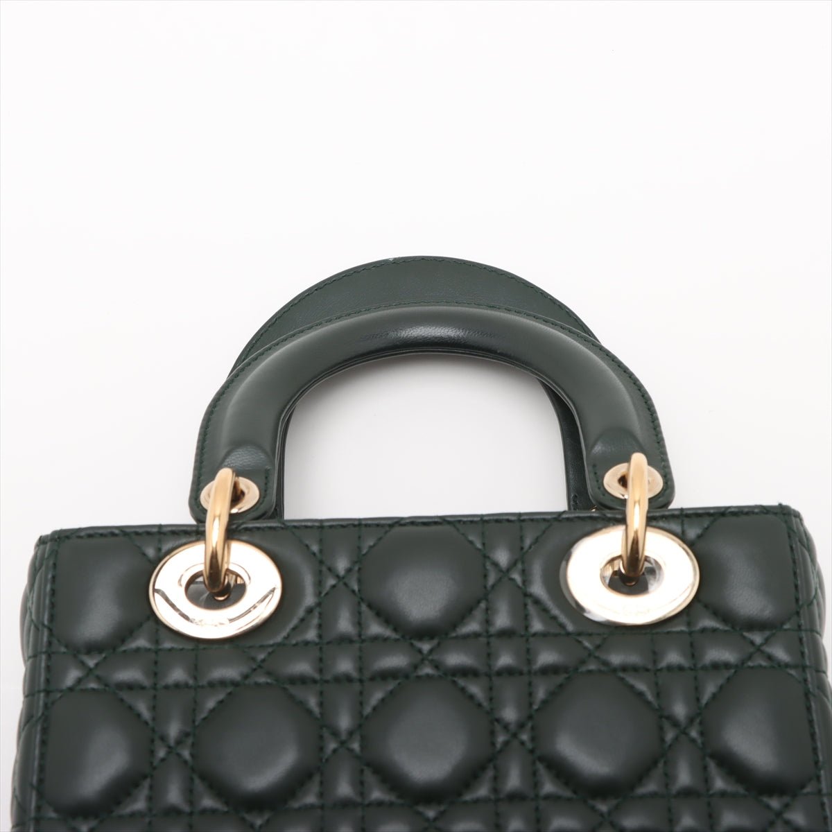 Second hand Dior Lady Dior Small Lambskin Leather Cannage No Strap Tote Handbag Military Green - Tabita Bags
