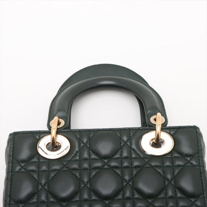 Second hand Dior Lady Dior Small Lambskin Leather Cannage No Strap Tote Handbag Military Green - Tabita Bags