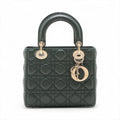 Second hand Dior Lady Dior Small Lambskin Leather Cannage No Strap Tote Handbag Military Green - Tabita Bags