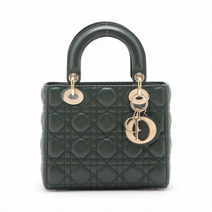 Second hand Dior Lady Dior Small Lambskin Leather Cannage No Strap Tote Handbag Military Green - Tabita Bags