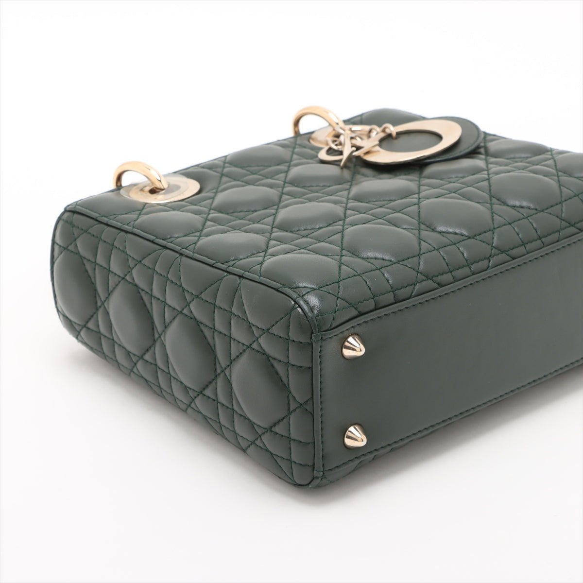 Second hand Dior Lady Dior Small Lambskin Leather Cannage No Strap Tote Handbag Military Green - Tabita Bags