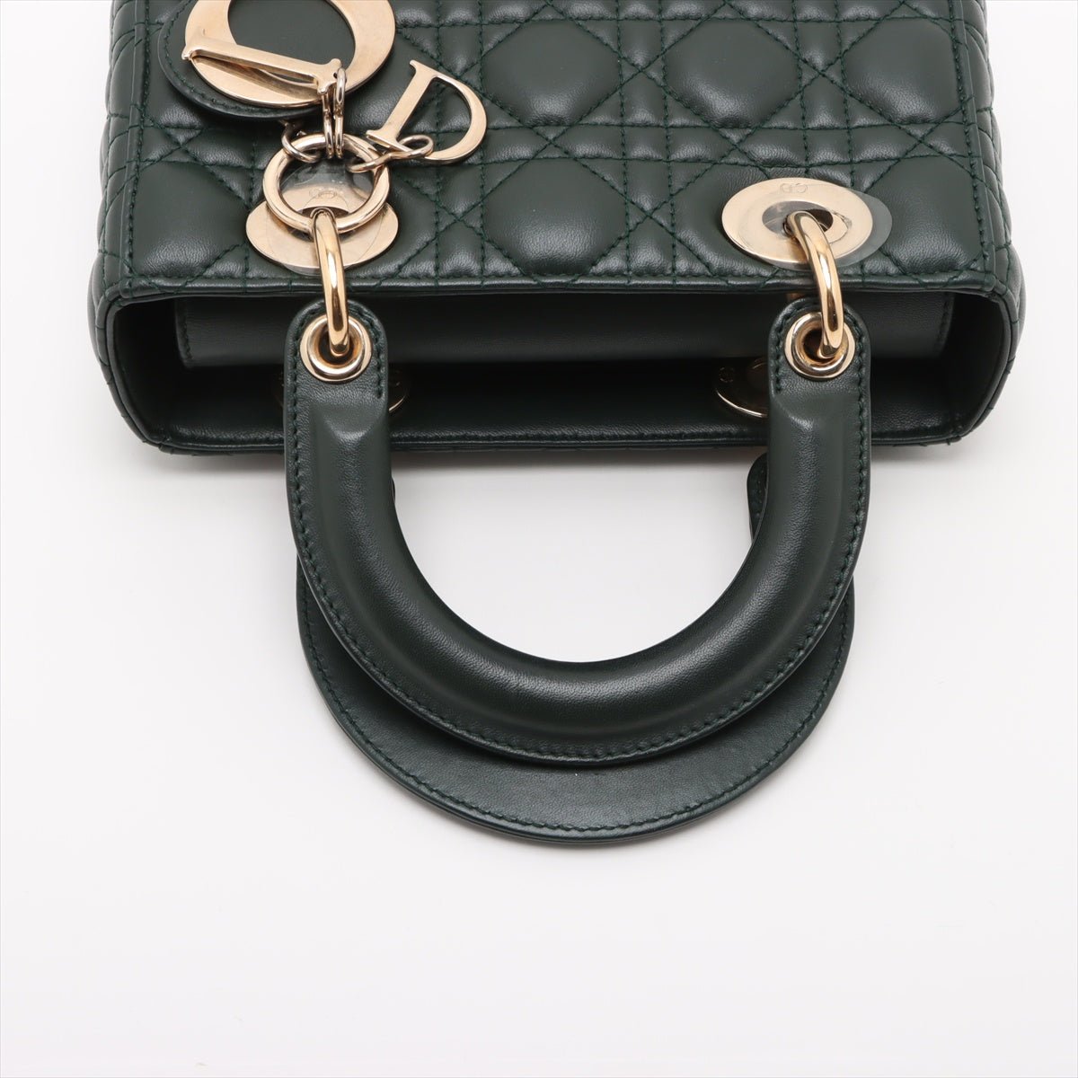 Second hand Dior Lady Dior Small Lambskin Leather Cannage No Strap Tote Handbag Military Green - Tabita Bags