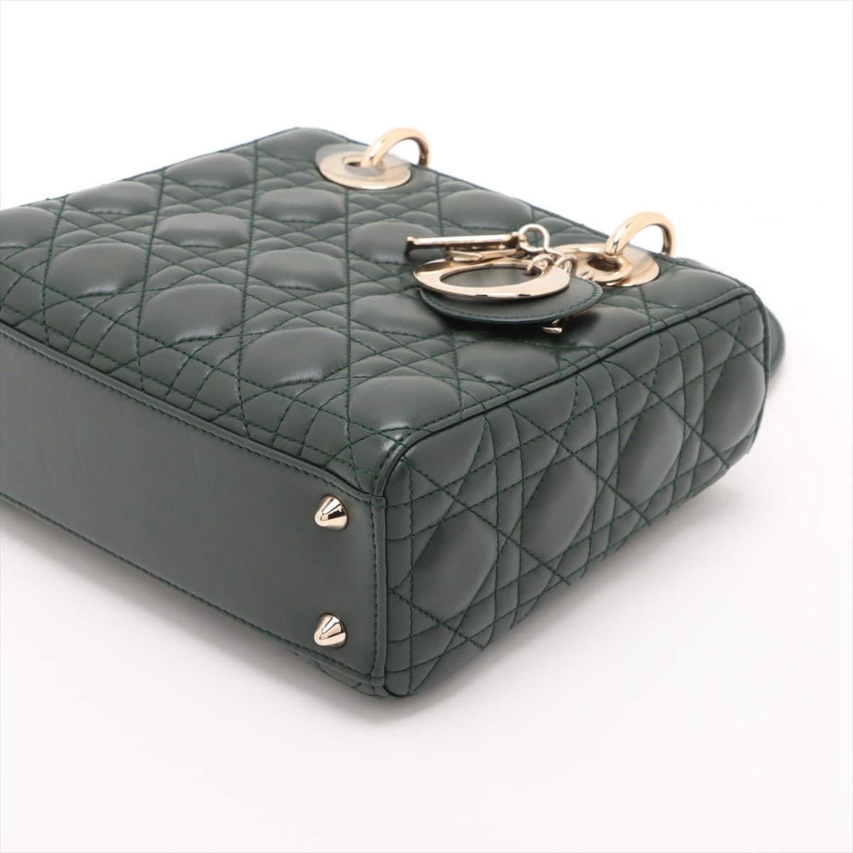 Second hand Dior Lady Dior Small Lambskin Leather Cannage No Strap Tote Handbag Military Green - Tabita Bags